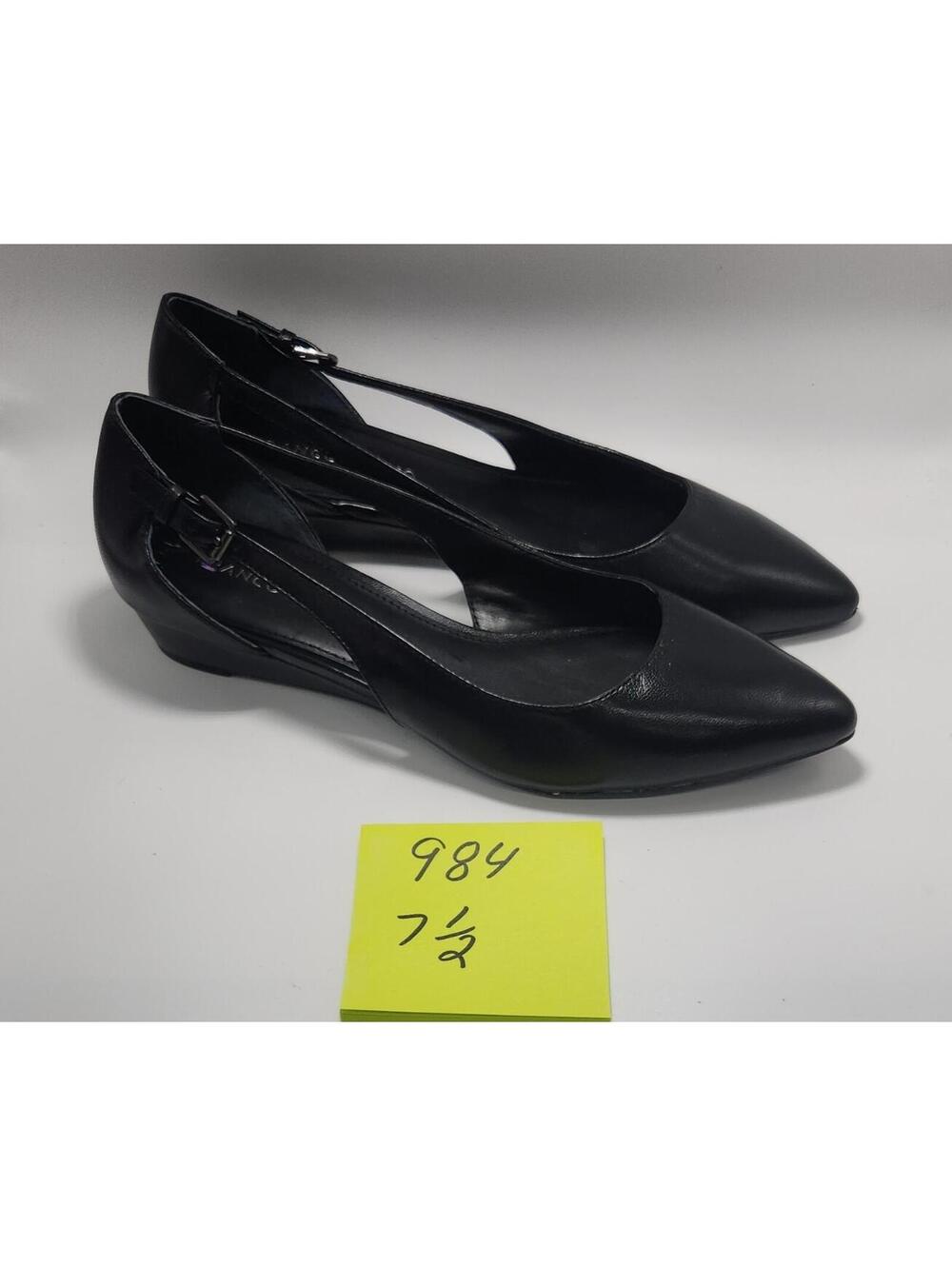 Franco Sarto Women’s Leather Pointed Toe Ankle Strap Wedge Pump Black 7.5